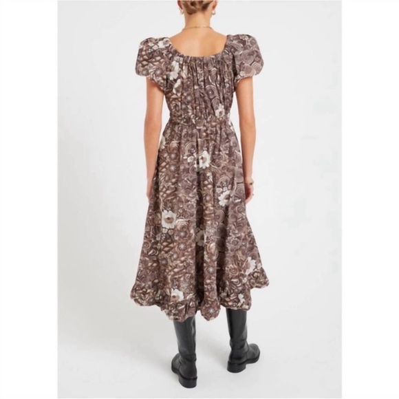 ULLA JOHNSON Nanette Dress in Teak‎ Brown Floral Print Midi Gown Size 6 Poplin - Picture 17 of 17